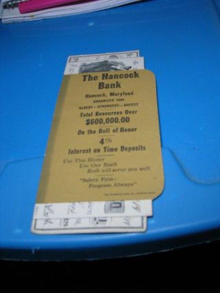 Vintage The Hancock Bank,  Hancock MD 1920 ' s Paper Memorabilia Book Mark 3