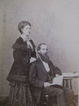 Civil War Era Cdv Lovely Couple Pretty Dress &coat Long Beard Mustache Reading