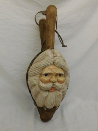 Vintage Santa Claus Carved Wood Fireplace Bellows