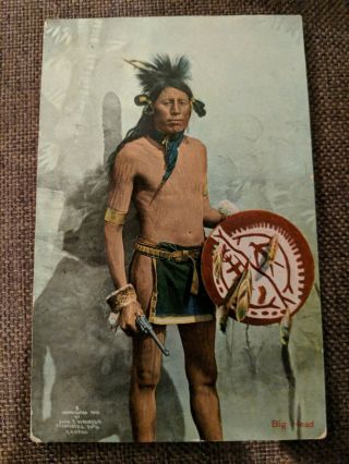 Vintage Native American Postcard Chief Big Head Iroquois,  Sioux? 1908 Very Early