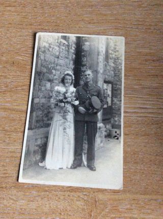 Q2f Photograph Army Wedding Ww2 Soldier And Bride