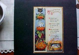 Halloween Greetings Sparkles - Cat Holding Up Pumpkins - Postcards