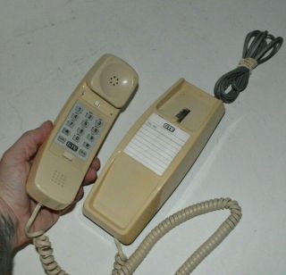 Vintage Gte Slimline Almond Push Button Landline Telephone With Cords