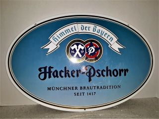 Hacker - Pschorr Pschorr Oval Enamel Metal Beer Sign 21 " X 13.  5 " Himmel Der Bayern