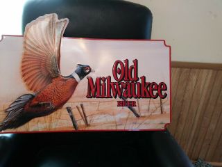 1992 Old Milwaukee Beer Tin Sign Of Embossed Lettering And Pheasant 29 " L X 20 " T