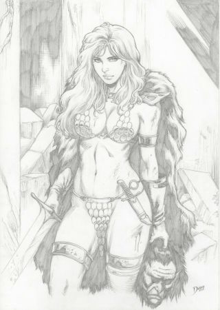 Sexy Red Sonja Art 11x17 Dielson Commission Sketch Ed Benes X - Men