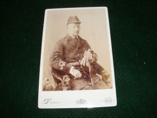 Antique Cabinet Card Photo Navy Officer Uniform Bicorn Hat Sword H Yeo Plymouth