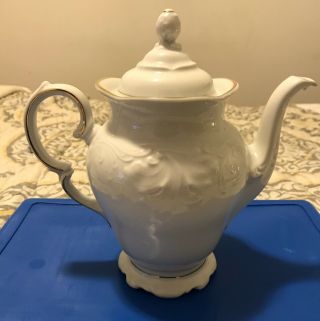 Royal Kents Of Poland 9” Tall - Fine Porcelain Tea Pot - Gold Accents