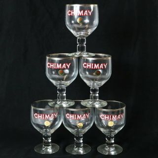 6 Chimay Beer Glasses By Durobar Belgian Silver Rim