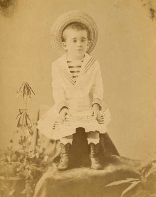 Antique Photo Cabinet Card Cute Little Boy In Dress Fashion By Bust