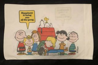 Vtg 70s 1971 Peanuts Pillowcase Charlie Brown Happiness Is Being One Of The Gang