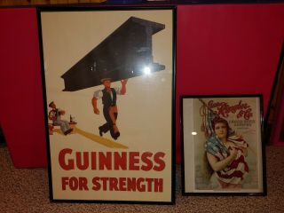 2 Vintage Beer Poster Signs,  Framed,  George Ringler Company,  Guinness For Strength