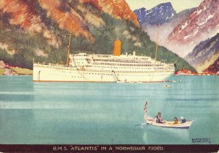 Rms Atlantis In Norwegian Fjord,  Royal Mail Ship Line,  Shoesmith Image C 1930 