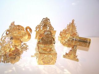 7 Gold Plated Danbury Christmas 3 - D Ornaments 1992 Santa N The Box,  Mailbox