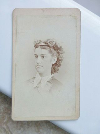 Antique Cdv Cabinet Photo Id Young Woman Headband In Curly Hair Wheaton Il