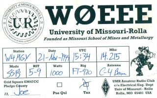 W0eee Qsl Card - - Rolla,  Missouri - - University Of Missouri - - 1999
