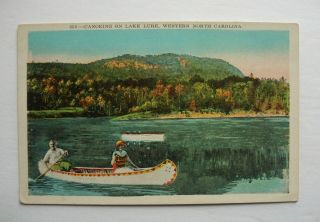 Vintage Canoeing On Lake Lure Western North Carolina Postcard