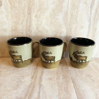 Better Homes & Gardens Roaming Elk Set Of 3 Coffee Mugs Cups Cabin Moose 4 " Tall