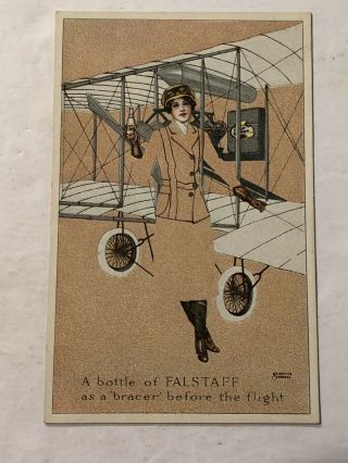 1907 - 12 Falstaff Beer Pre - Prohibition Postcard By Valentine Sandberg Lady - Plane