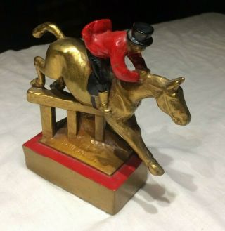 Signed Paul Herzel Painted Bronze Equestrian Horse Rider Book End / Statue