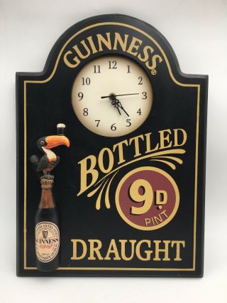 Guinness Bottled Draught Wall Clock Bar Sign Raised Toucan 18 " X 13 "