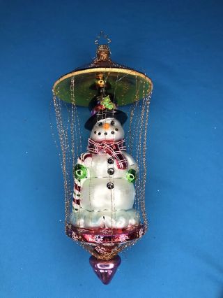 Christopher Radko Snowman String Cage Christmas Ornament Blown Glass