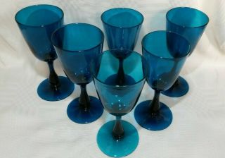 6 Vintage Jade Green Blue Wine Glasses