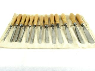 Set Of 13 S J Addis Carving Chisel S In Canvas Roll Razor Sharp T6495