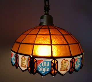 Heileman Old Style Beer Stained Glass Tiffany Style Hanging Lamp Bar Light Sign