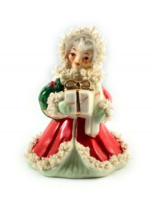 Vintage Napco Ceramic Figurine - Christmas Angel S116a - Red Cape