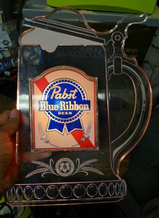 Vtg 1970s Pabst Blue Ribbon Lighted Beer Sign Mug Stein Advertising