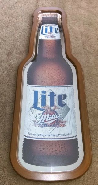 Miller Lite Bottle Shaped Wooden Frame Mirror With Eagle Vintage 43.  5 X 15