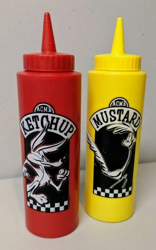 Vintage 1993 Wb Roadrunner Wile E Coyote Acme Ketchup Mustard Squeeze Bottles