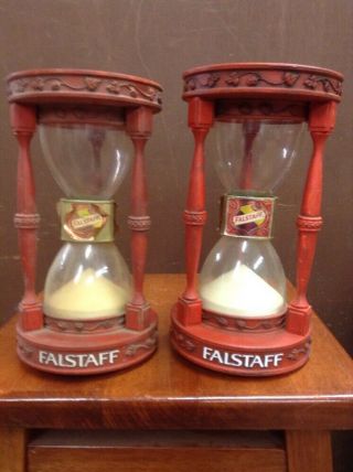 2 Vintage Falstaff Beer Hour Glass Displays