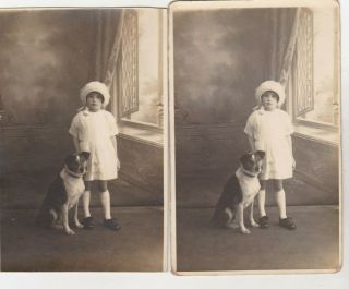 2 Old Photo Children Girl Dress Hat Pet Dog Animal Bristol Jn2