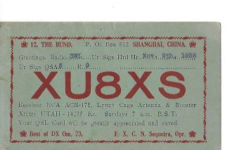 1938 Xu8xs Shanghai China Qsl Radio Card