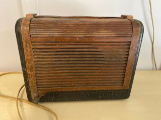 Old Vtg Antique Philco Roll Top Wood Case Tube Radio