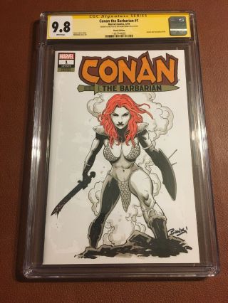 Conan The Barbarian 1 Red Sonja Sketch Cover Cgc Ss 9.  8 By Richard Bonk