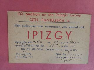 Pantelleria Island - - Dx Pedition On The Pelagic Group - Ip1zgy - 1959 - Qsl