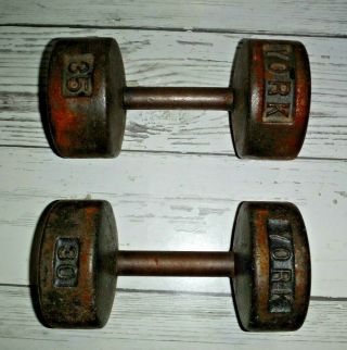 2 Vintage York 35,  30 Lbs Pound Dumbbell Dumb Bell Weight Lifting Exercise