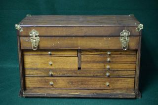 Antique Pontiac Motor Division Machinist Tool Box Chest Solid Wood 7 - Drawer 2