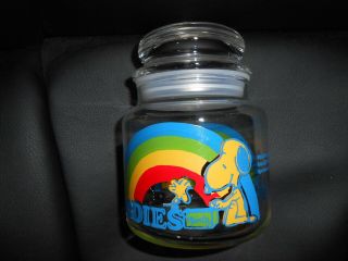 Rainbow Snoopy Glass “goodies” Jar Small With Lid – Vintage 1958,  1965
