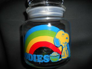 Rainbow Snoopy Glass “Goodies” Jar Small with Lid – Vintage 1958,  1965 2