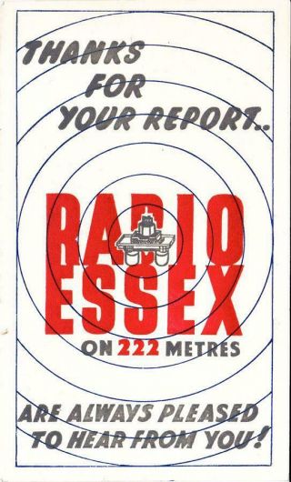 1966 Qsl: Radio Essex,  International Waters " British Offshore Pirate Station "