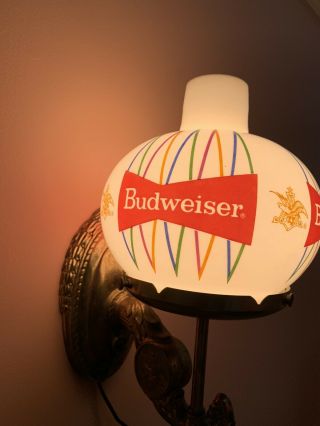 Vintage Budweiser Bud Beer Brass Wall Globe Sconce Bar Lamp Sign Light Retro