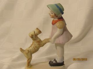Rare & Htf Vintage Occupied Japan Bisque Porcelain Girl W/ Dog Terrier Art Deco