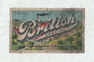 Beer Label - Canada - British Special - British American - Windsor,  Ontario