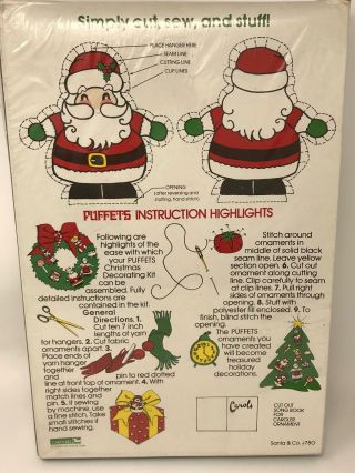 NOS 1970 ' s Puffets Christmas Ornament Kit Kid ' s Crafts Sewable Fabric Ornaments 3