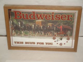 Budweiser Beer Clydesdale Mirror Clock Stamford Art Anheiser Busch Buds For You