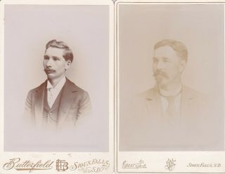 2 Cabinet Card Gentlemen Mustache Goatee,  Hair Sweep,  1895 Sioux Falls,  S.  D.